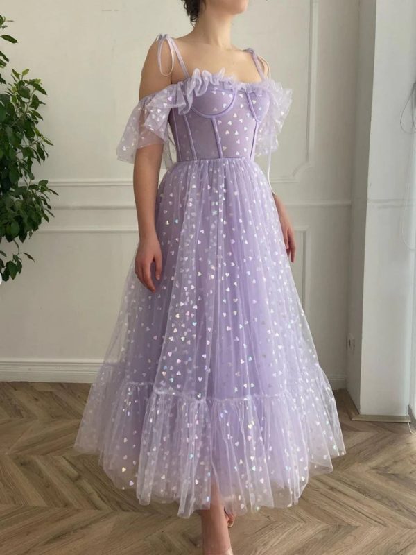 Best Online Off the Shoulder Tea Length Purple Prom Dresses, Off Shoulder  Purple Homecoming Dresses, Lilac Formal Evening Dresses SP2526 with  wholesale prices